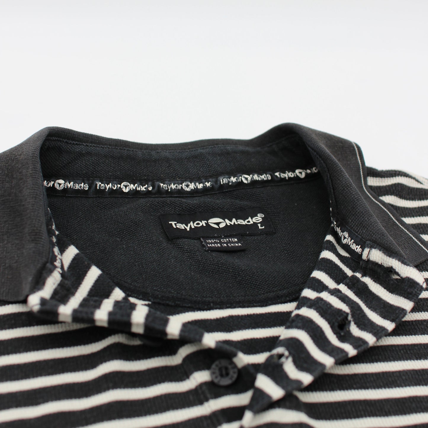 TaylorMade Black/White Striped Polo-Shirt (L)