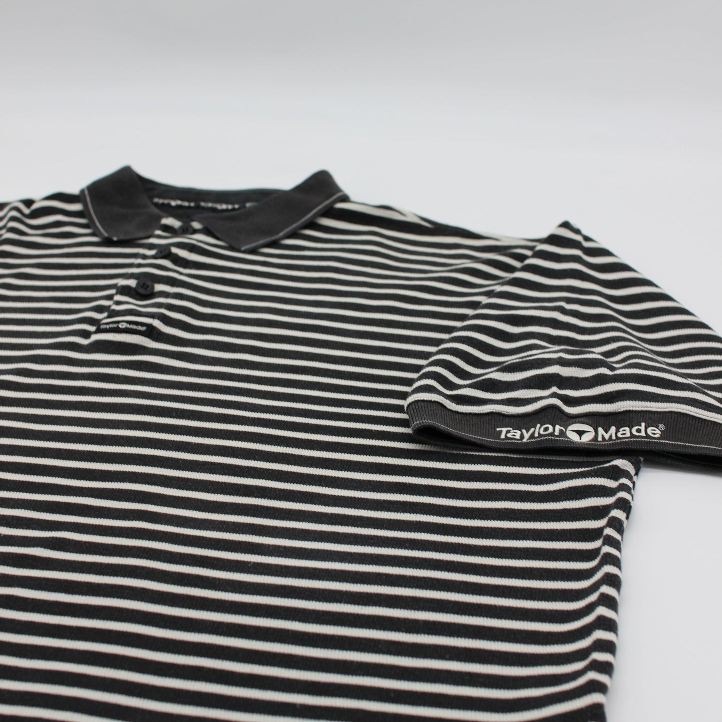 TaylorMade Black/White Striped Polo-Shirt (L)