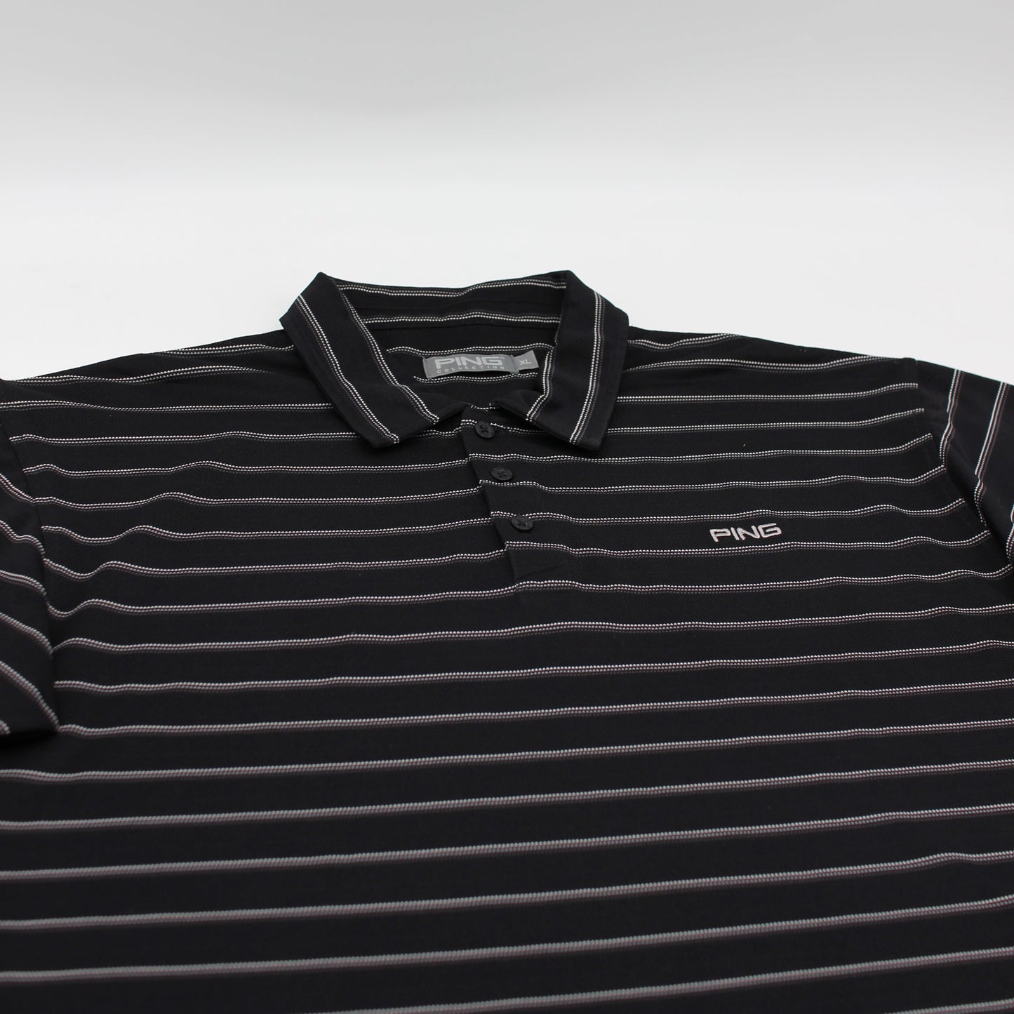 Ping Black/White Striped Polo-Shirt (XL)