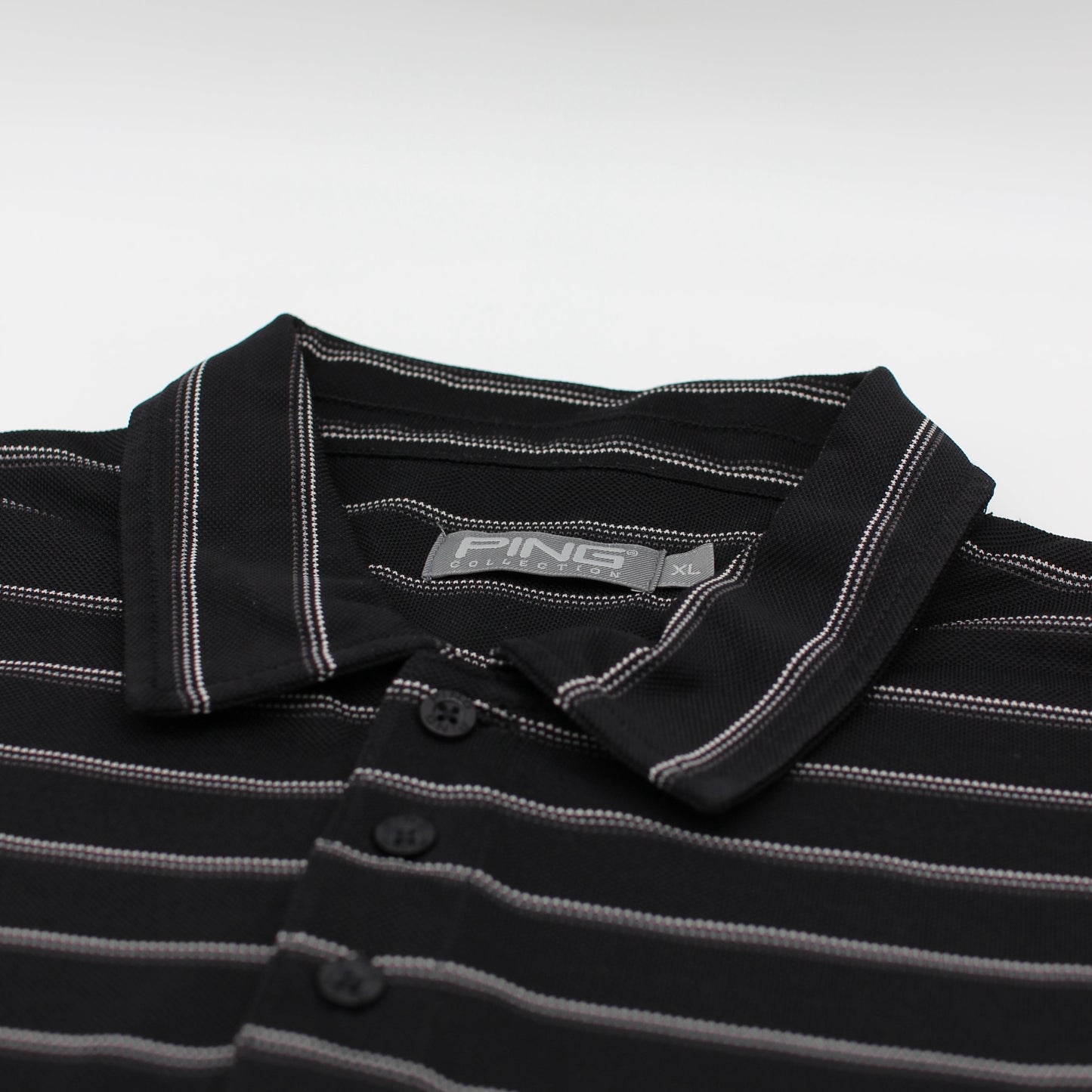 Ping Black/White Striped Polo-Shirt (XL)