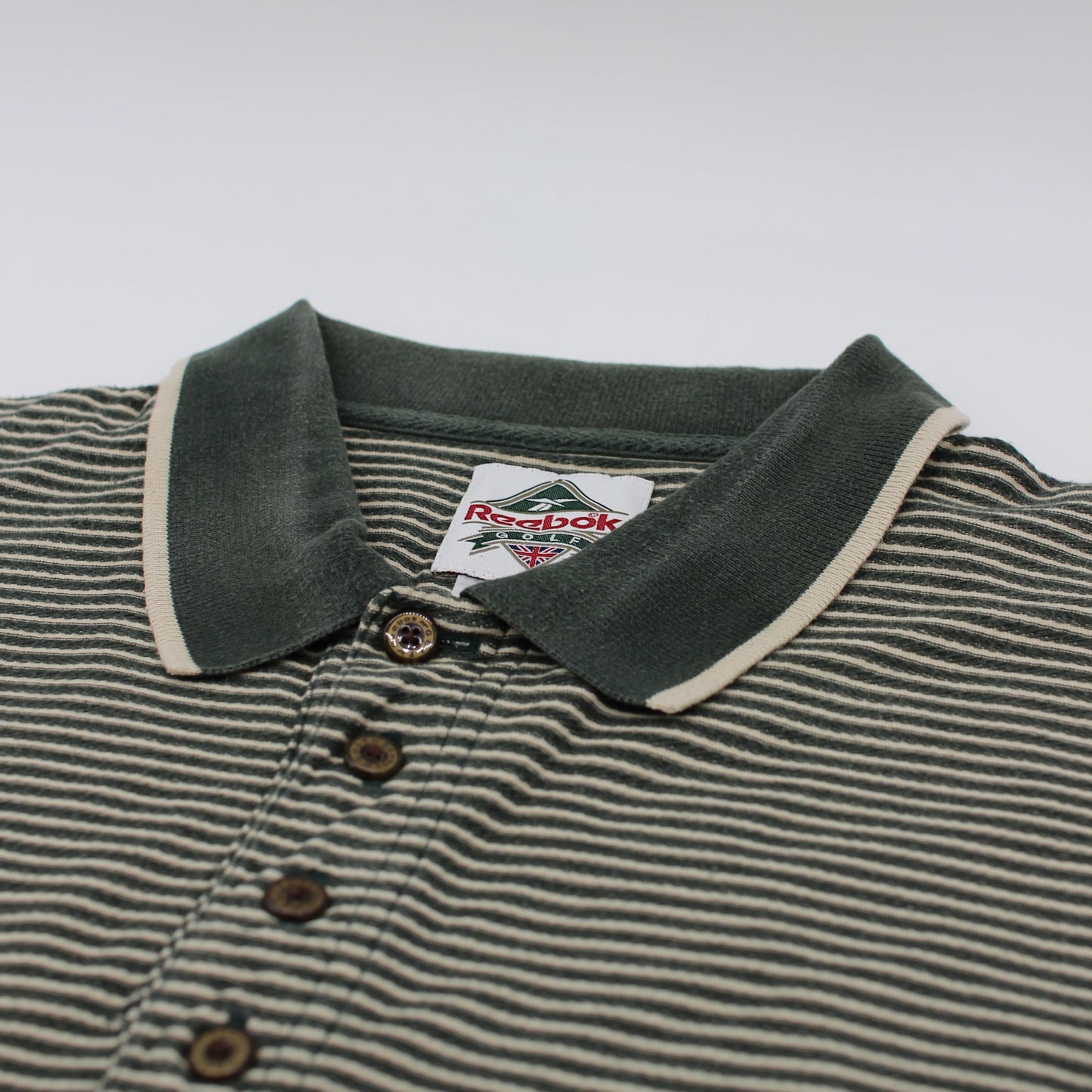 Reebok Green/White Striped Polo-Shirt (XL)