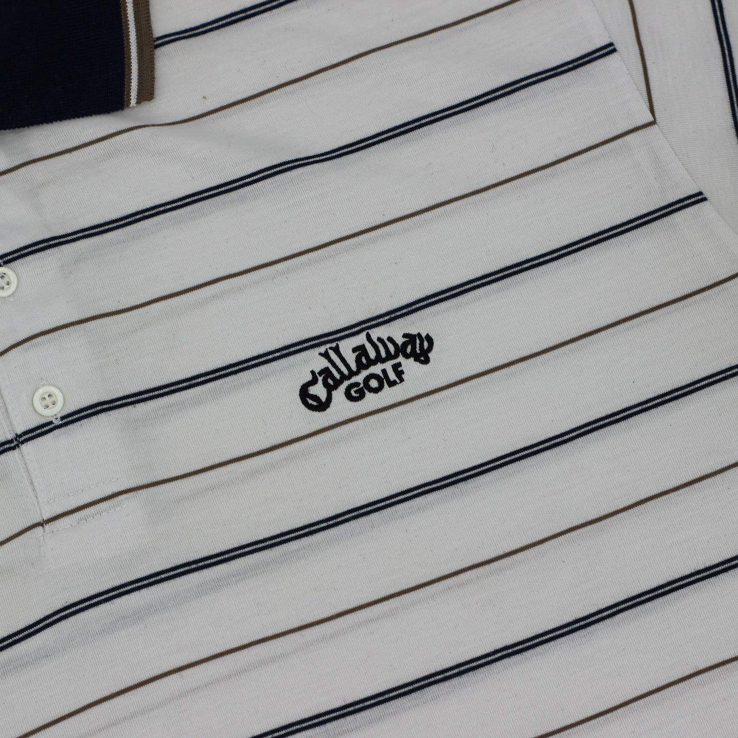 Callaway White/Blue/Gold Striped polo-Shirt (XL)