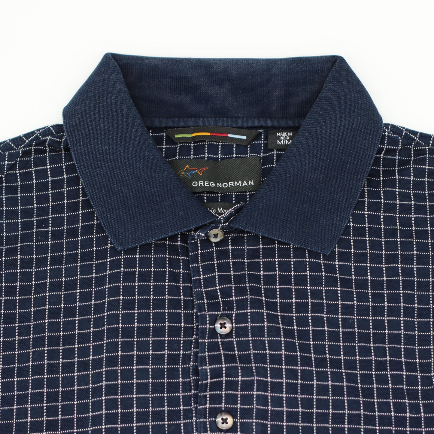 Greg Norman Navy/White Chequered Polo-Shirt (M)