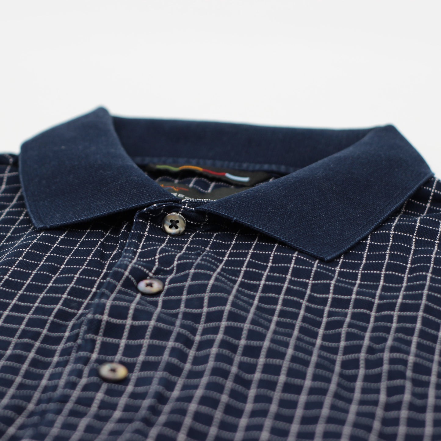 Greg Norman Navy/White Chequered Polo-Shirt (M)