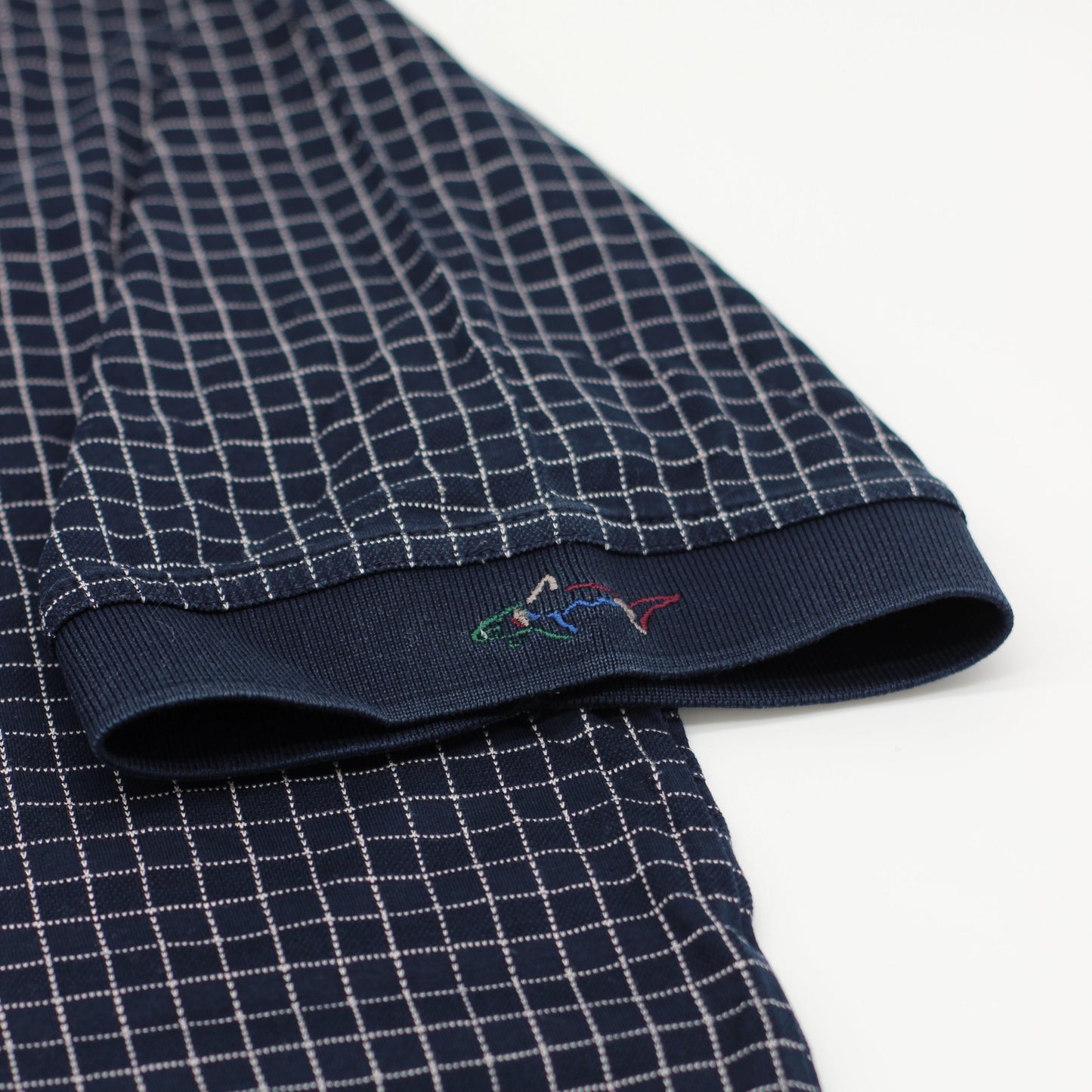 Greg Norman Navy/White Chequered Polo-Shirt (M)