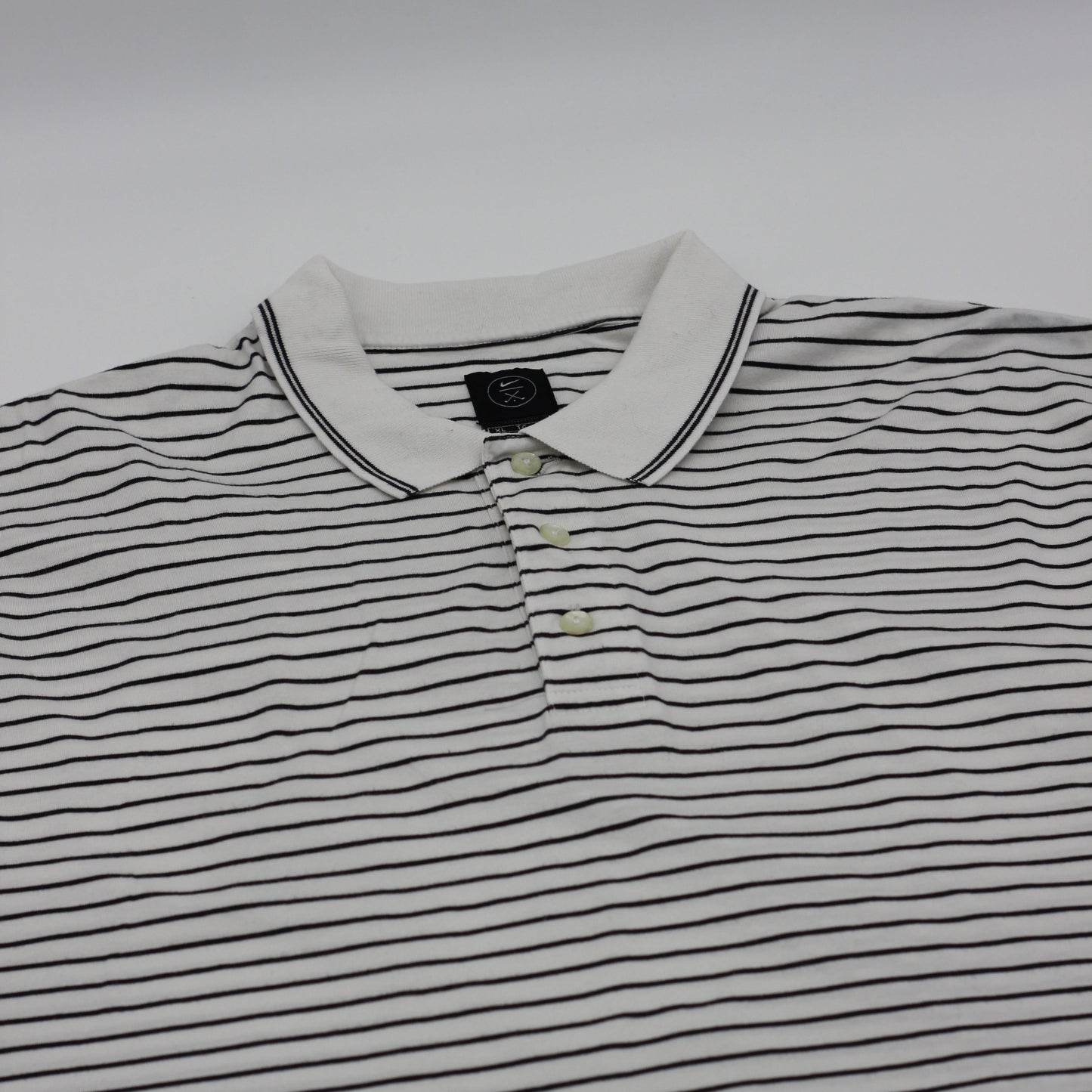 Nike White/Black Striped Polo-Shirt (XL)