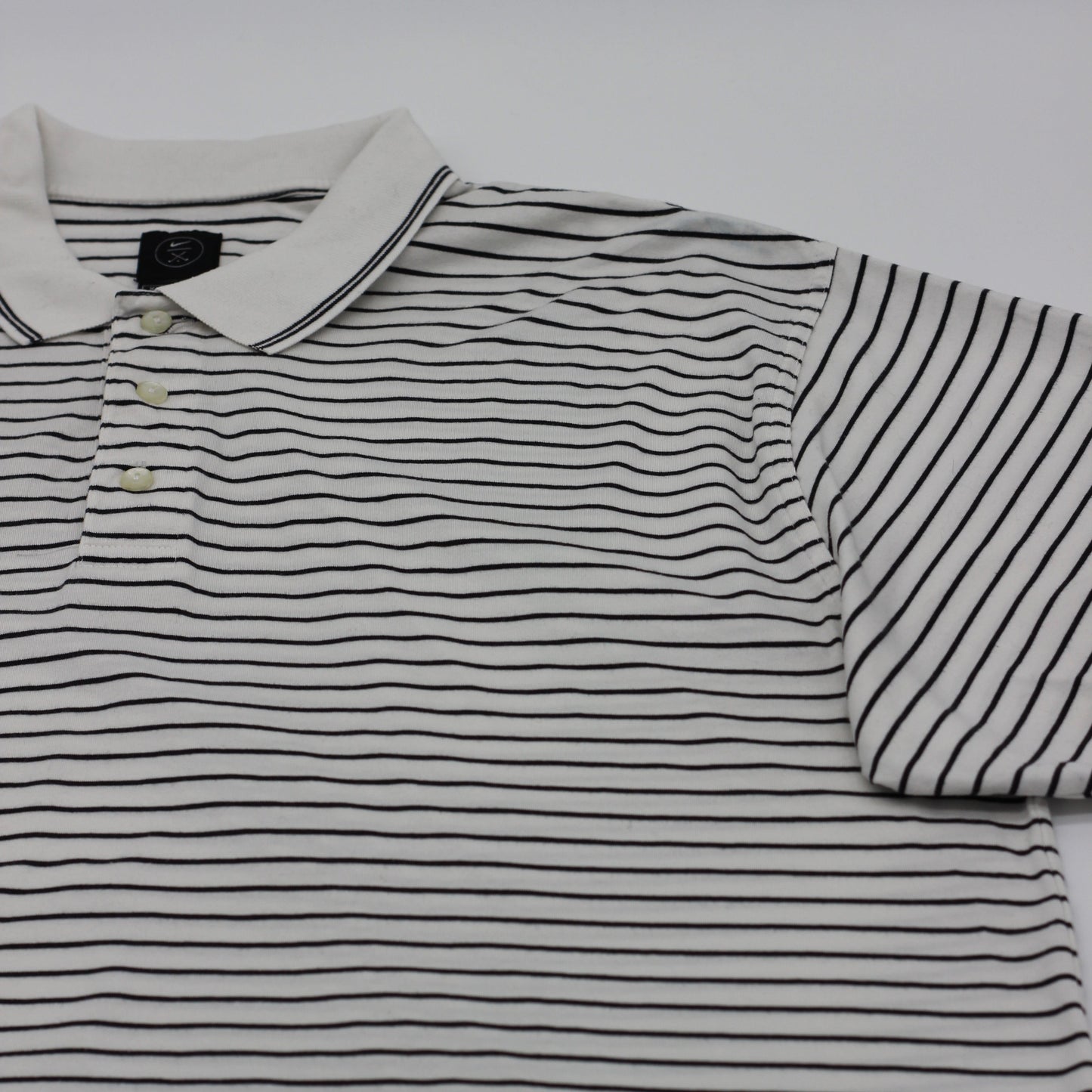 Nike White/Black Striped Polo-Shirt (XL)