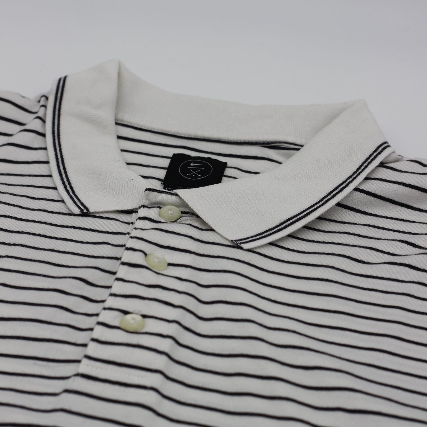 Nike White/Black Striped Polo-Shirt (XL)