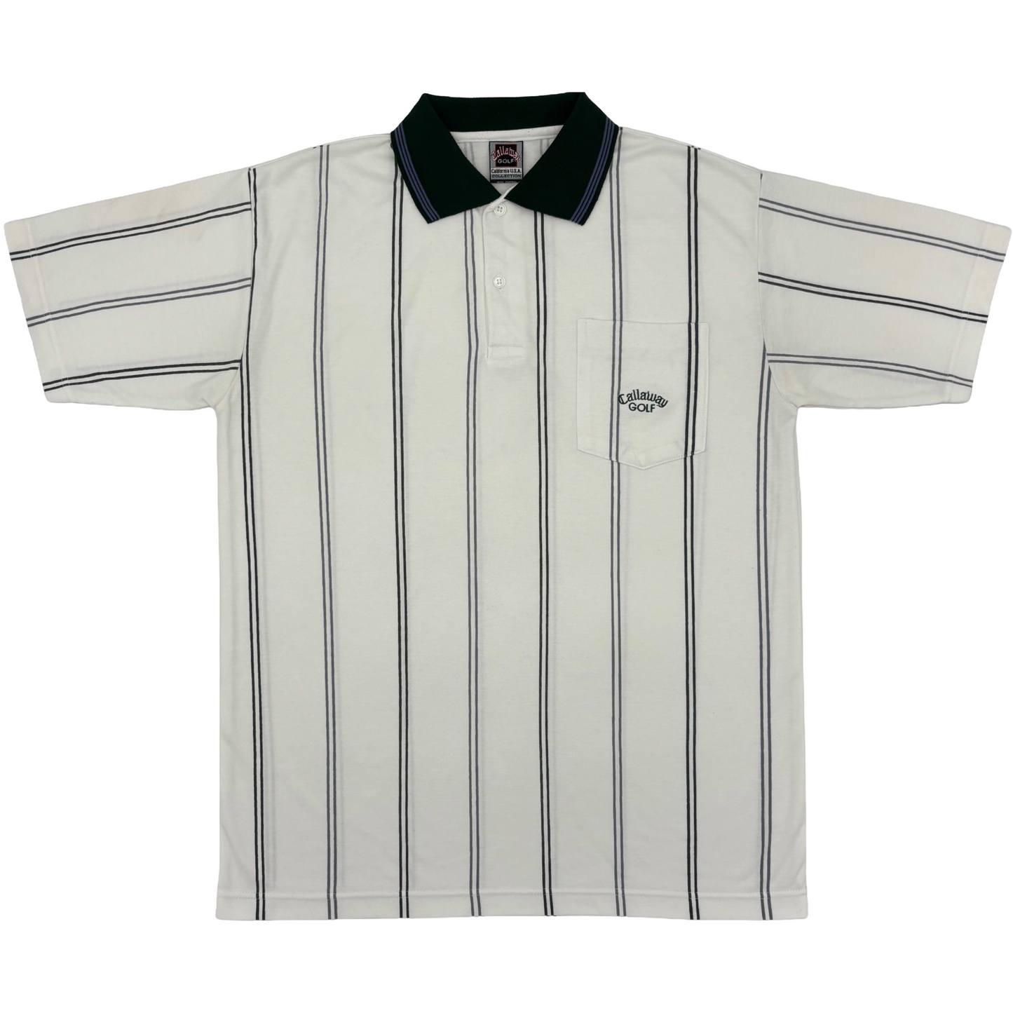 Callaway White/Green Striped Polo-Shirt (M)