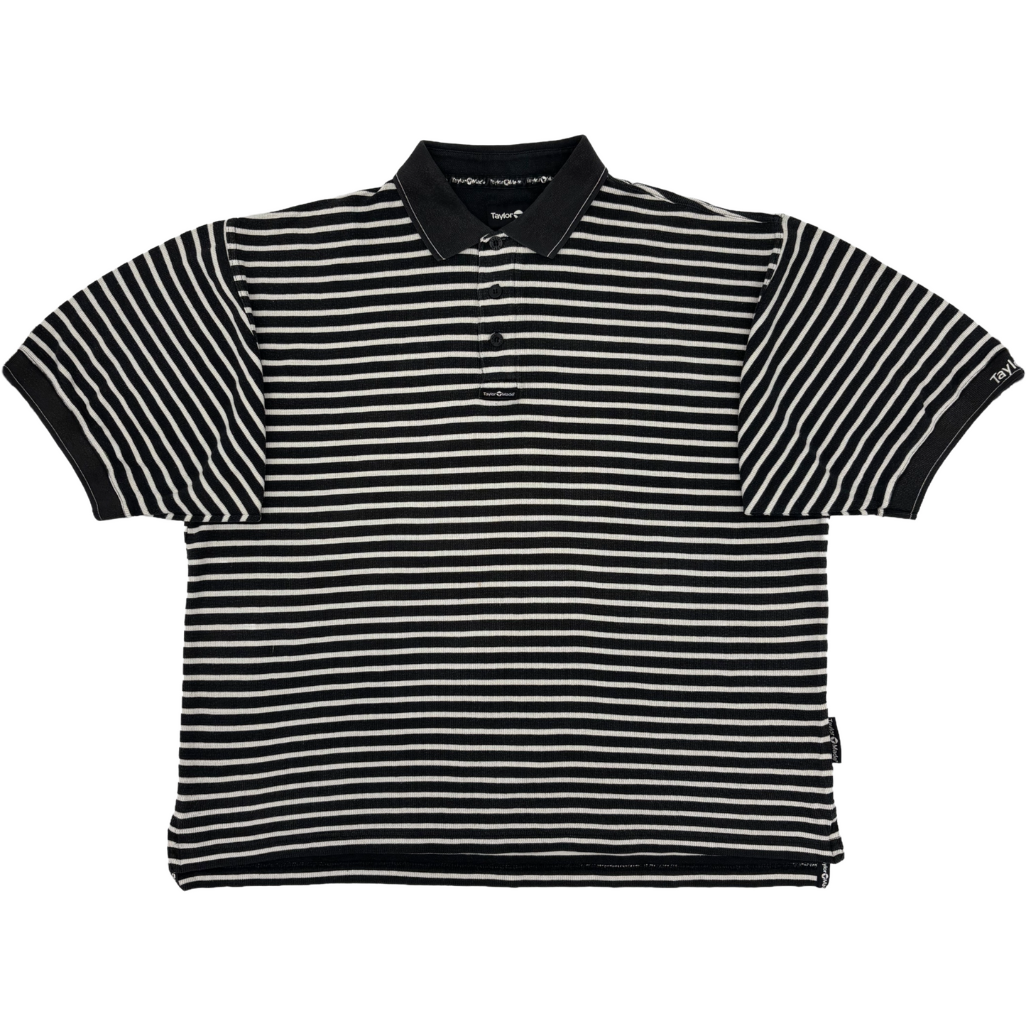 TaylorMade Black/White Striped Polo-Shirt (L)