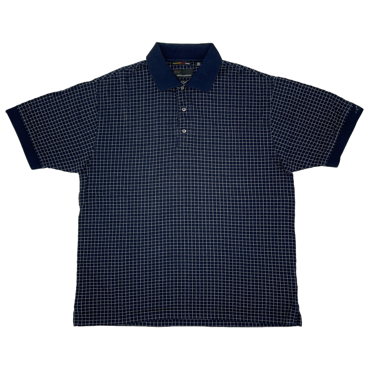 Greg Norman Navy/White Chequered Polo-Shirt (M)
