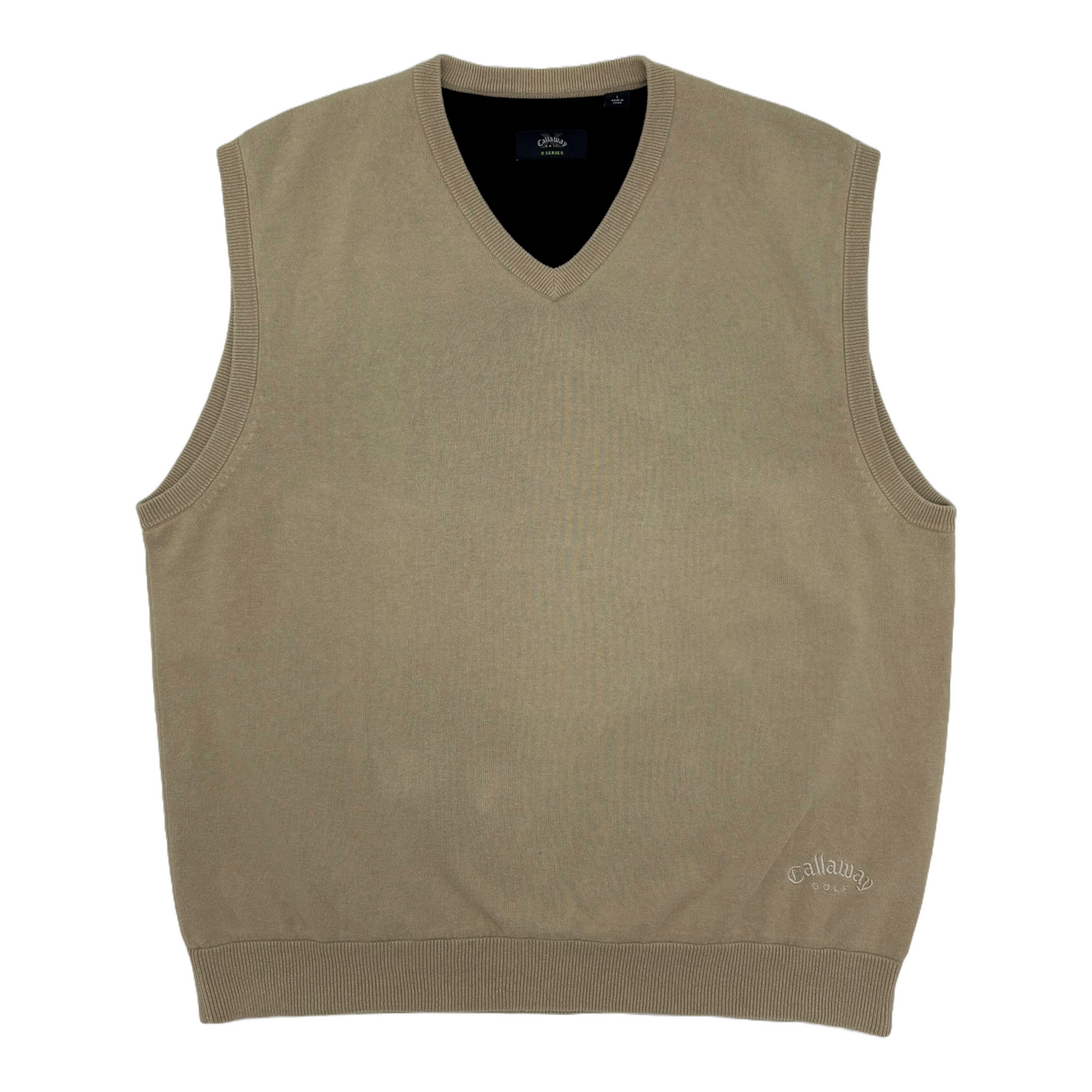Beige Callaway golf sweater vest on a white background