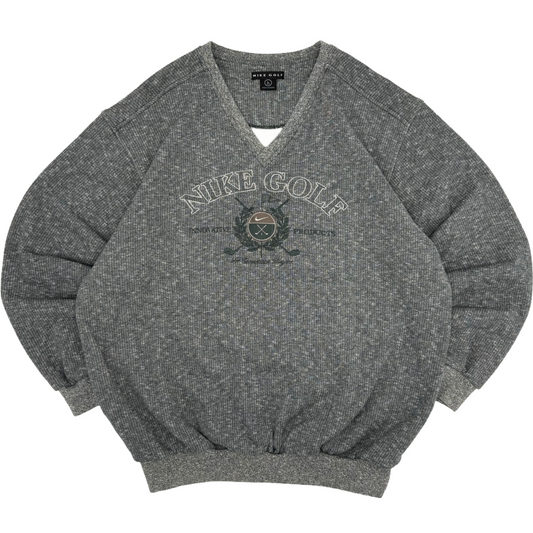 Nike Grey/Green V-Neck Graphic Jumper (L)