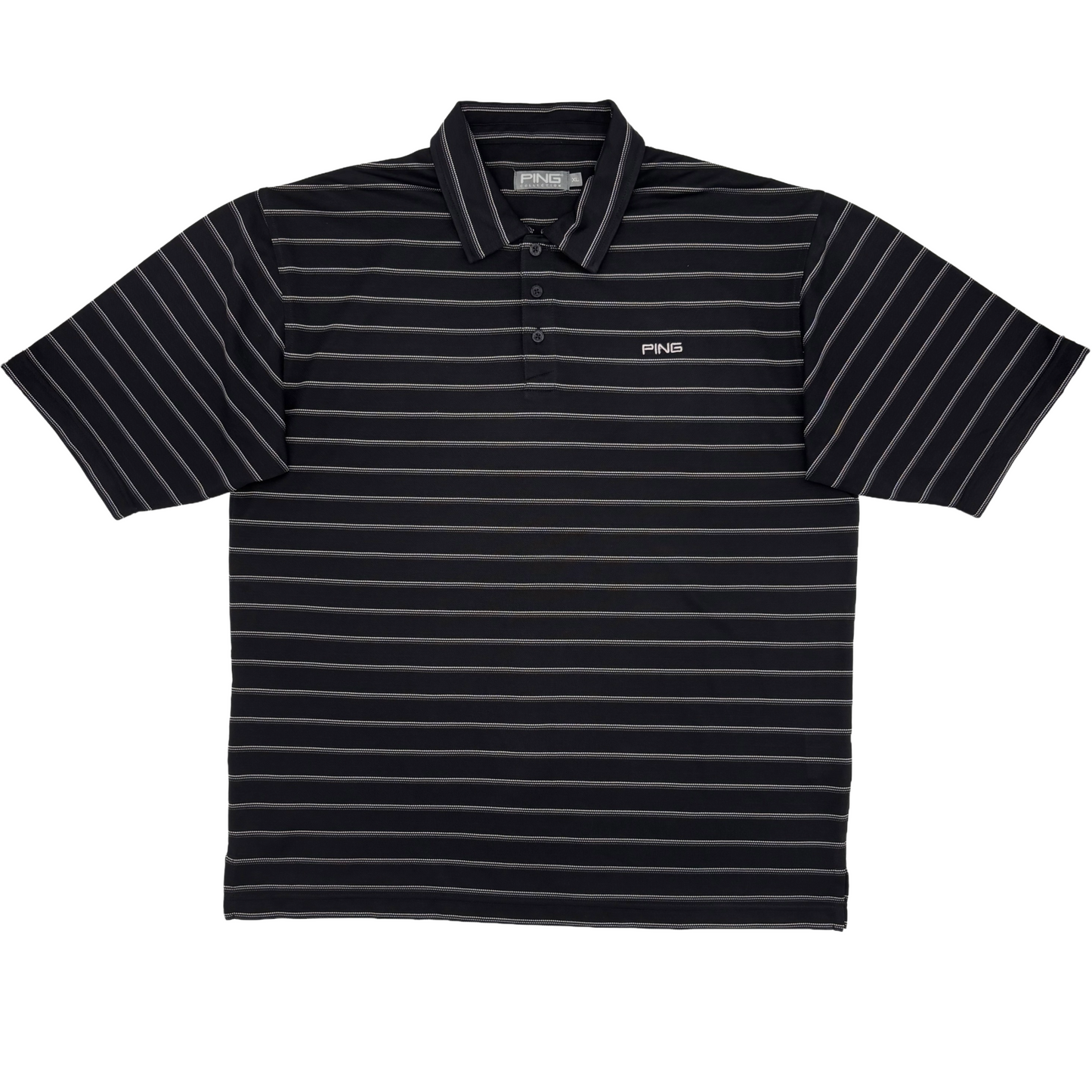 Ping Black/White Striped Polo-Shirt (XL)