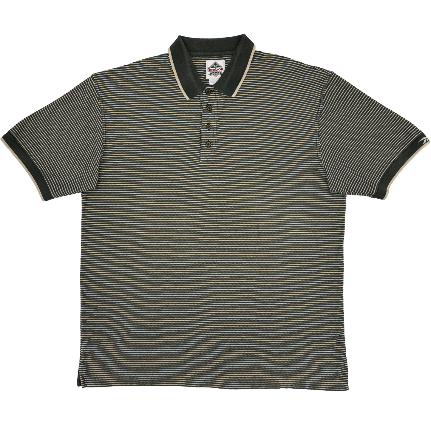 Reebok Green/White Striped Polo-Shirt (XL)