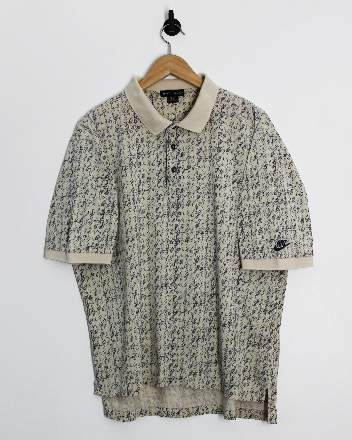 90s Nike Golf Abstract Beige/Blue Polo-Shirt (M)