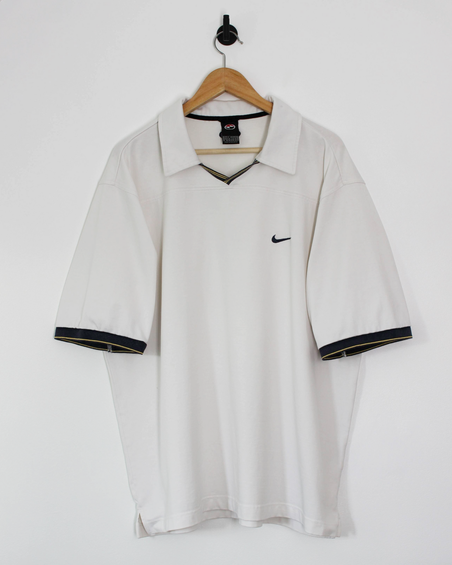 90s Nike Yin Yang White Polo-Shirt With Navy Trim (XL)