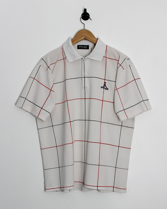 90s Ping ‘Mr Ping’ White Chequered Shirt (L)