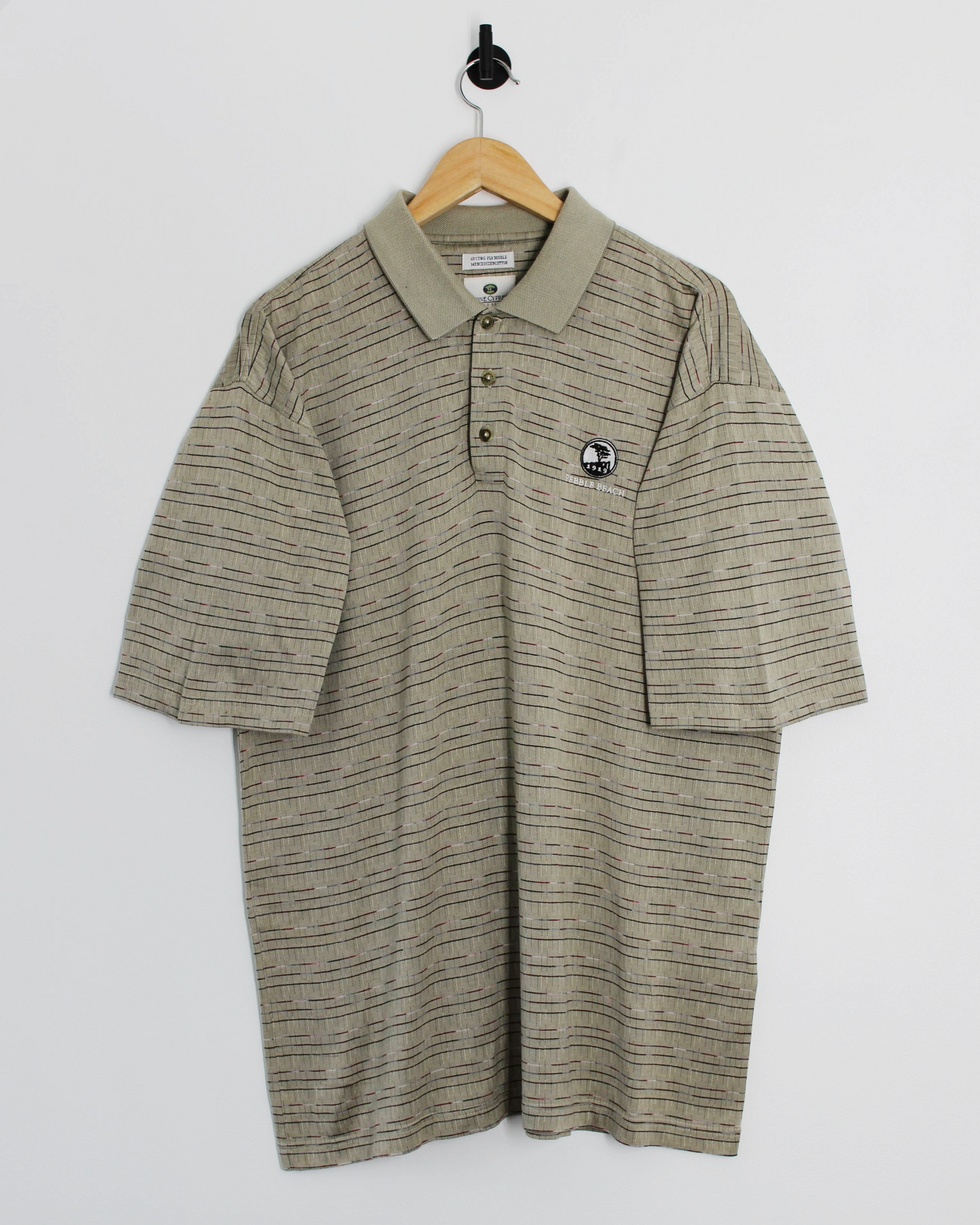 00s Pebble Beach Beige Patterned Polo-Shirt (L/XL)