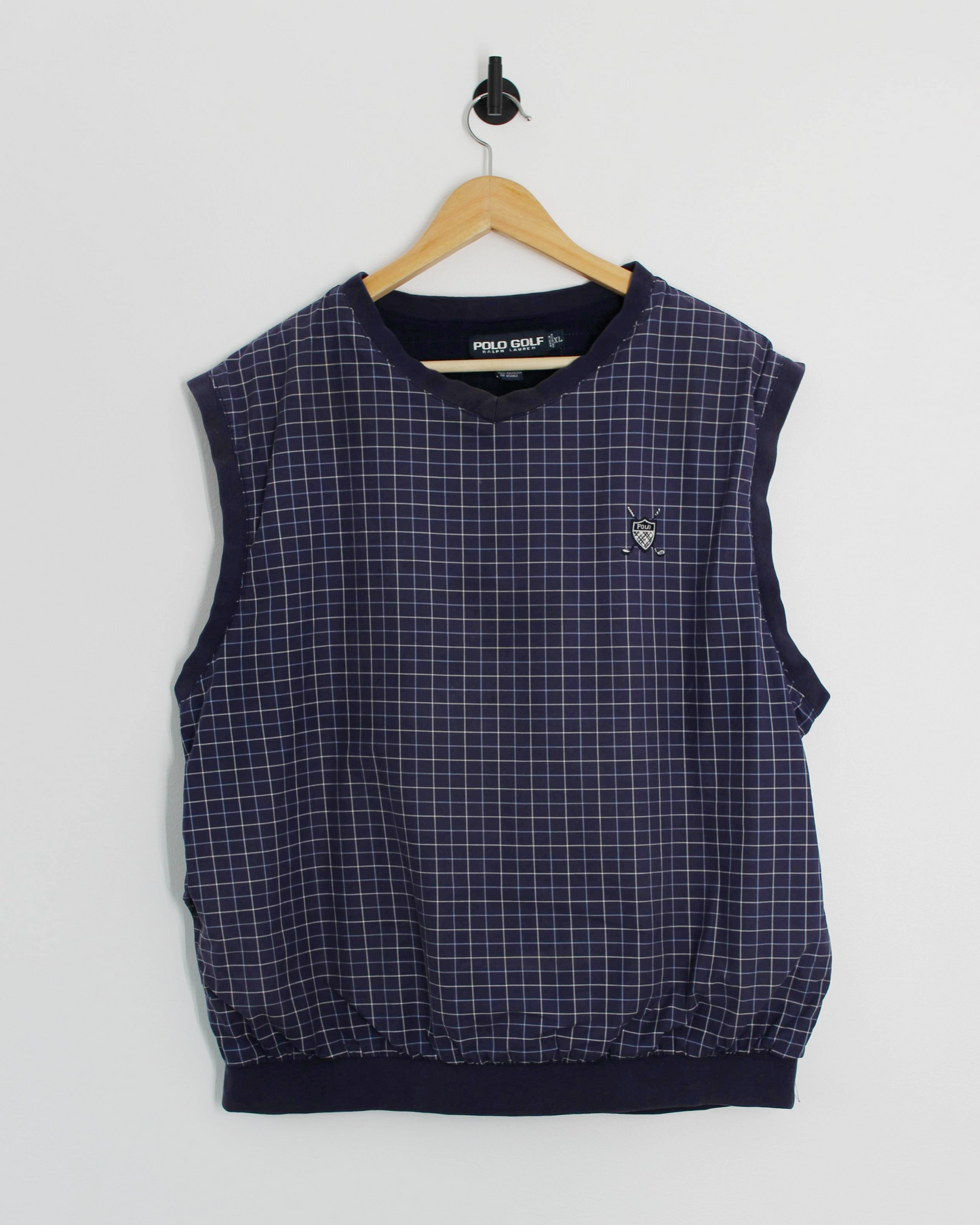 90s Polo Ralph Lauren Golf Navy Chequered Golf Vest (XL)