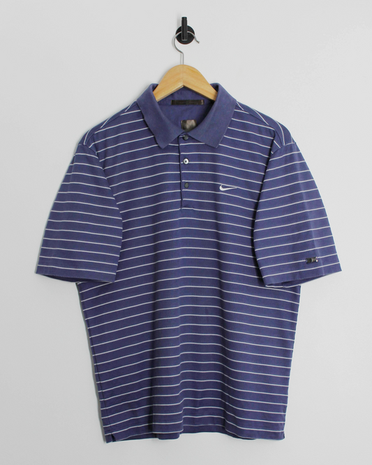00s Nike Tiger Woods Blue/White Striped Polo-Shirt (M)
