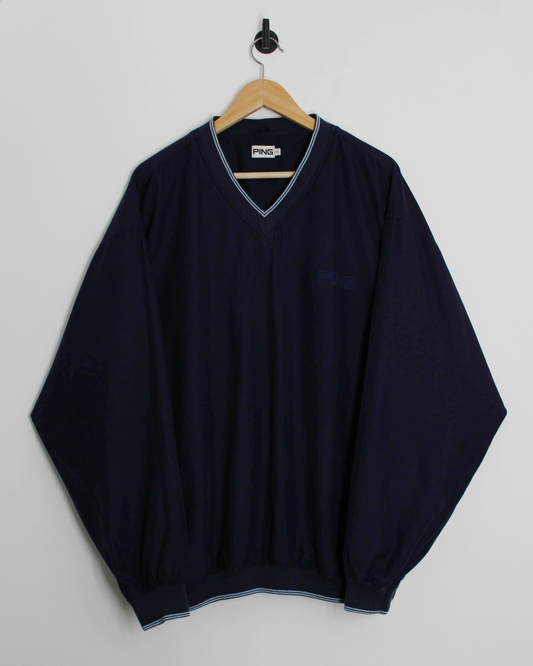 00s Ping Navy/Blue V-Neck Windbreaker (XL)