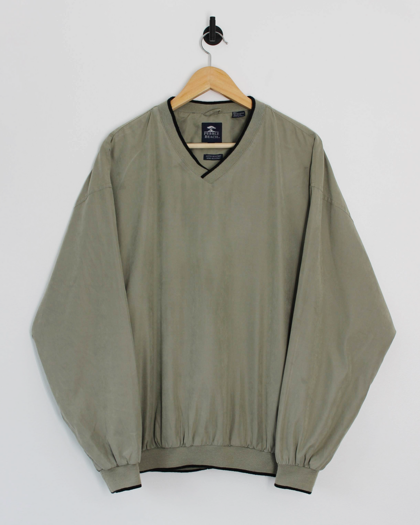90s Pebble Beach Khaki Green V-Neck Windbreaker (M)