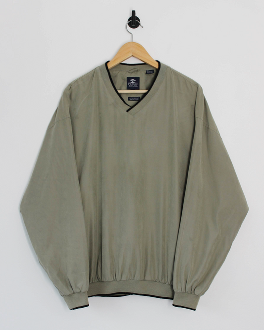 90s Pebble Beach Khaki Green V-Neck Windbreaker (M)