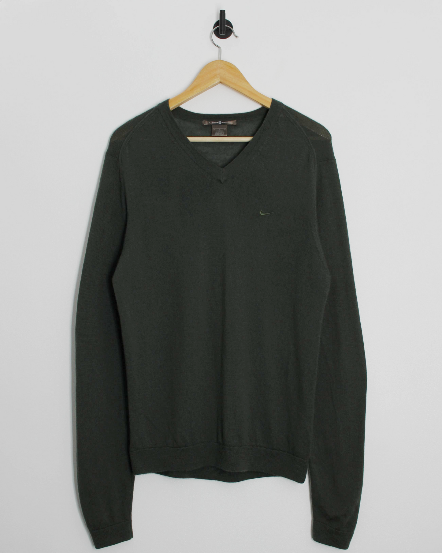 00s Nike Tiger Woods Dark Green V-Neck Wool Jumper (M)