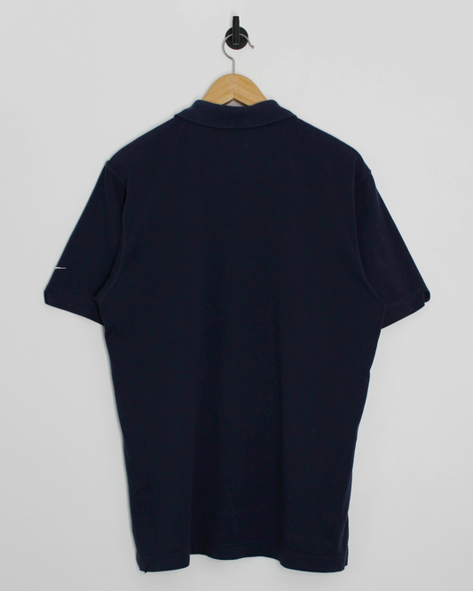 00s Nike Navy Polo-Shirt with Sleeve Swoosh (M)