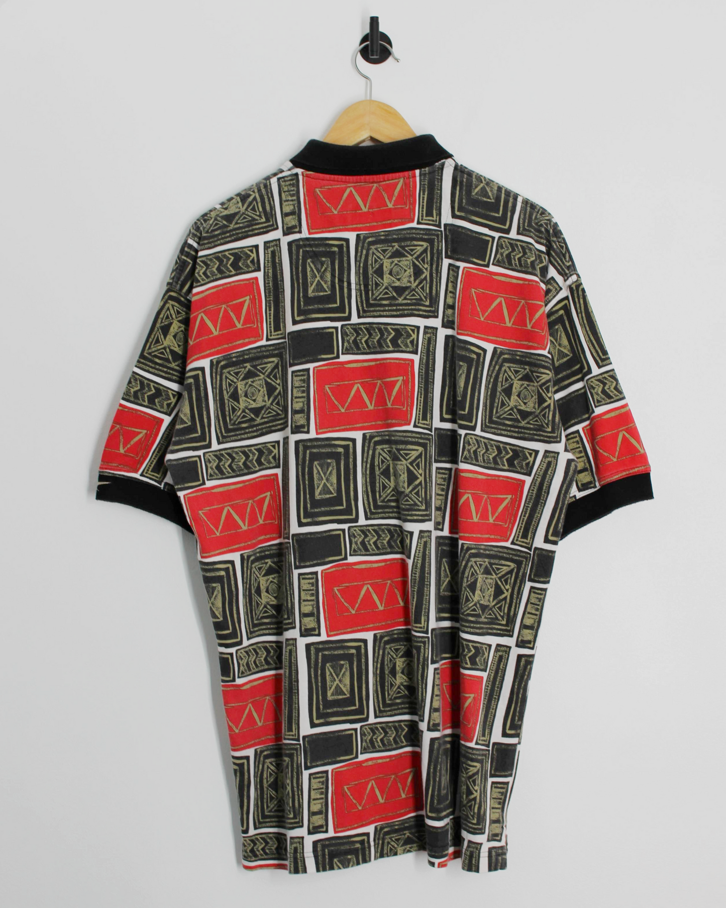 90s Reebok Abstract Red/Black Polo-Shirt (L)