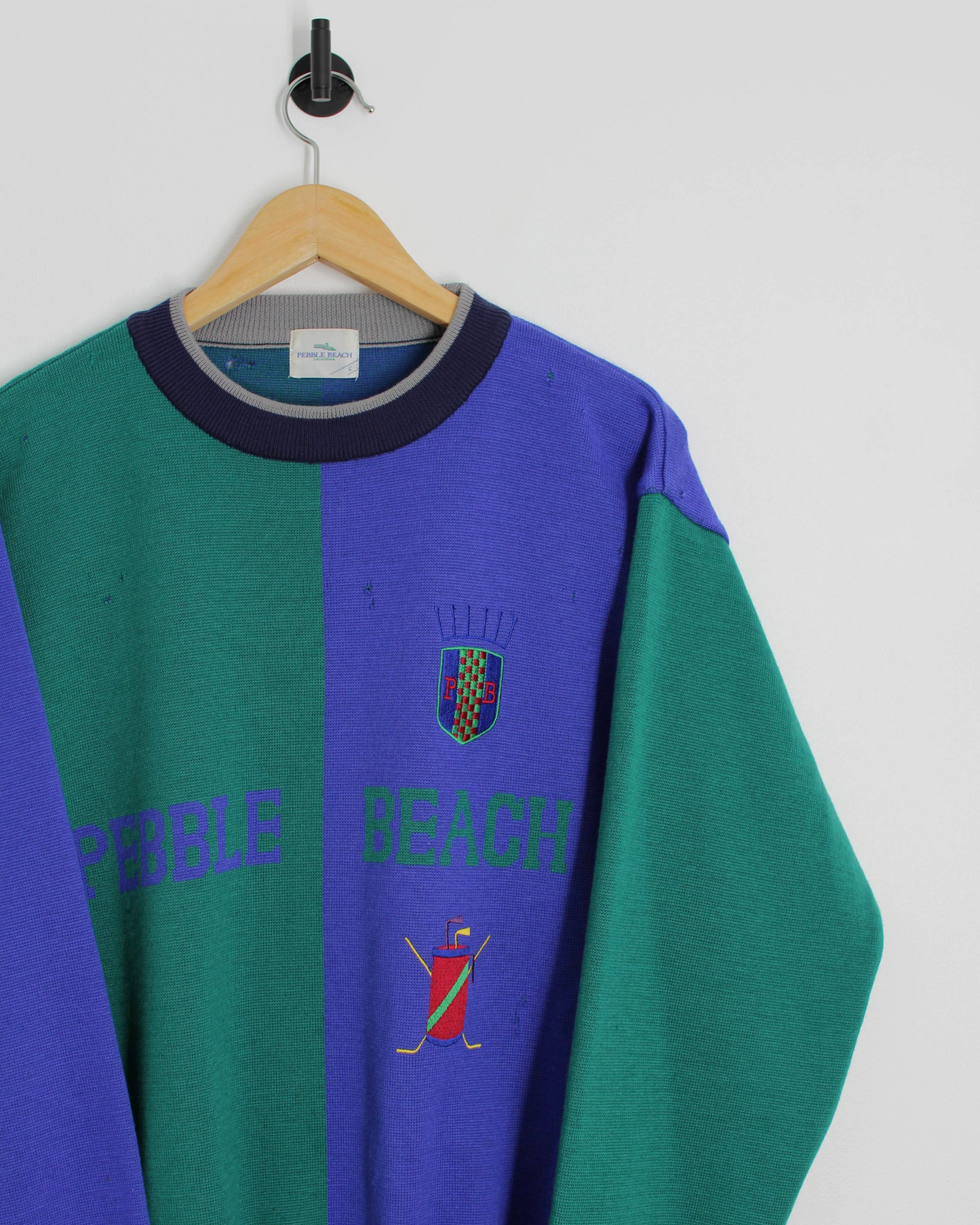 90s Pebble Beach Blue/Green Wool Jumper (M)