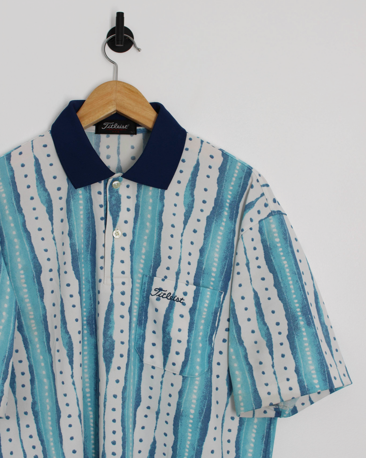 90s Titleist Blue/White Abstract Polo-Shirt (L)