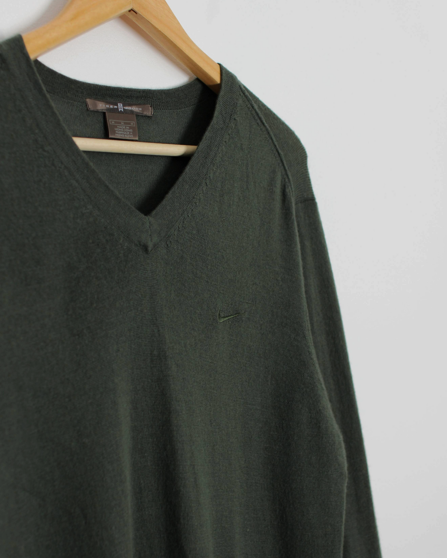 00s Nike Tiger Woods Dark Green V-Neck Wool Jumper (M)