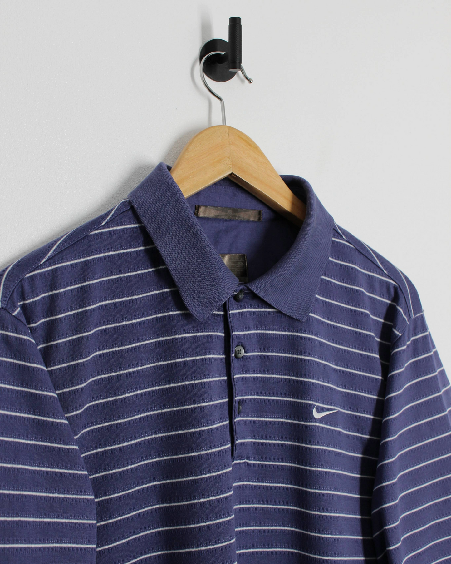 00s Nike Tiger Woods Blue/White Striped Polo-Shirt (M)