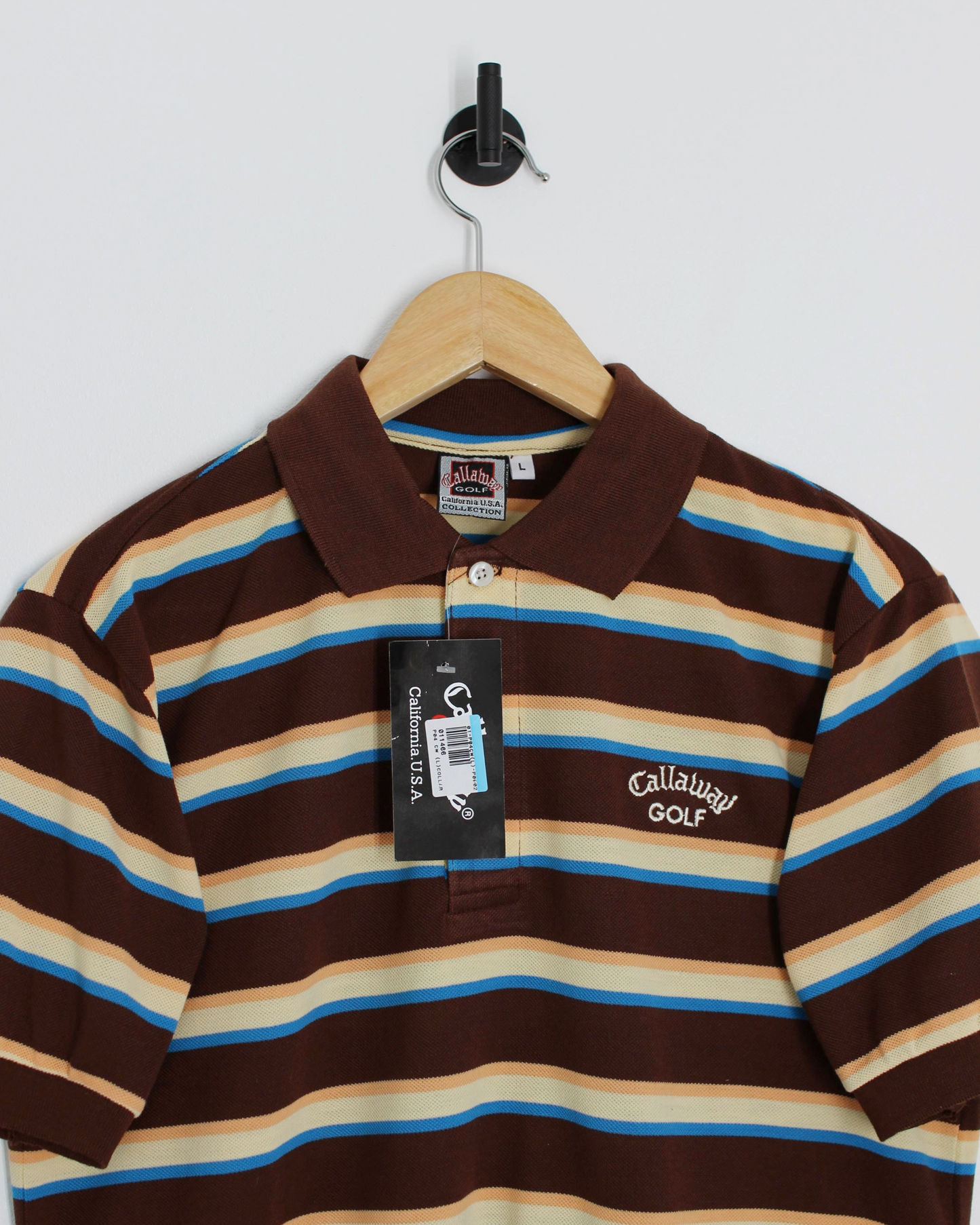 90s Callaway USA Collection Brown Striped Polo-Shirt with Tags (M)