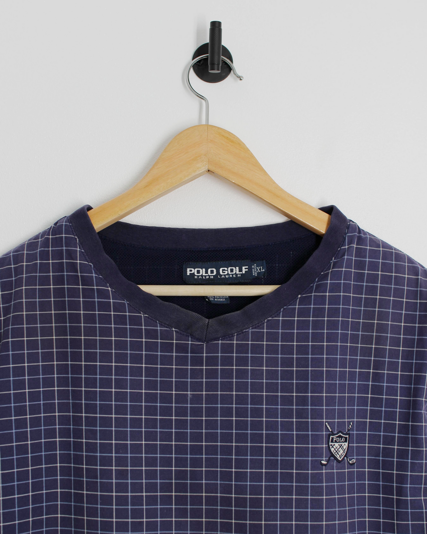 90s Polo Ralph Lauren Golf Navy Chequered Golf Vest (XL)