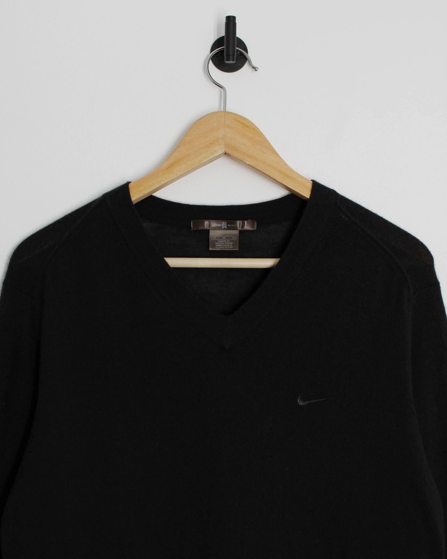 00s Nike Tiger Woods Dark Grey V-Neck Wool Jumper (M)