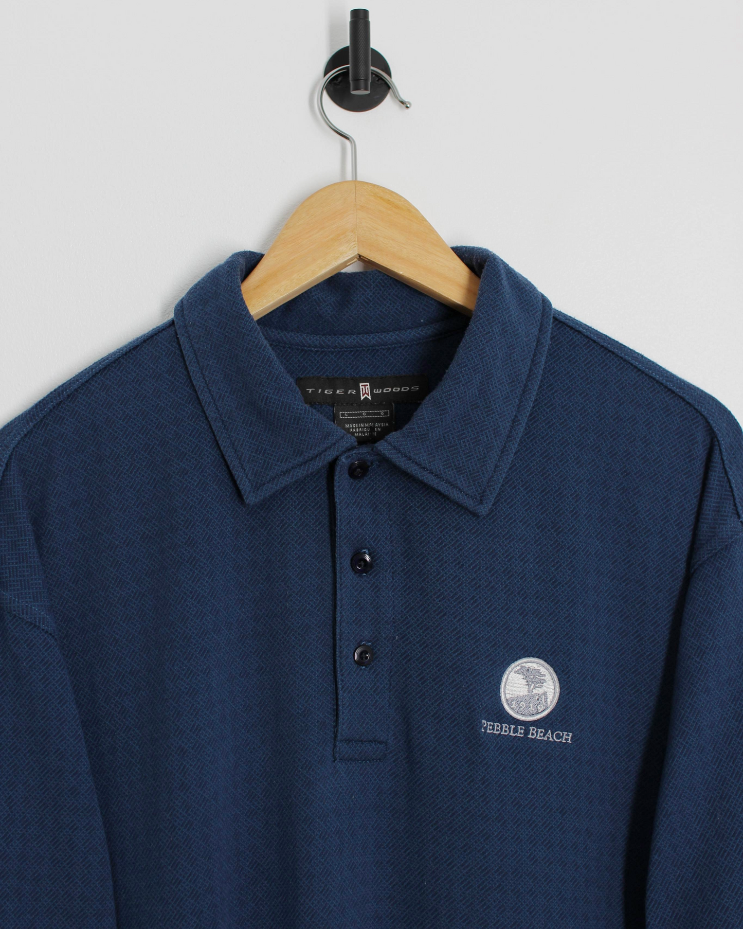 00s Nike Tiger Woods Pebble Beach Navy Polo-Shirt (L)