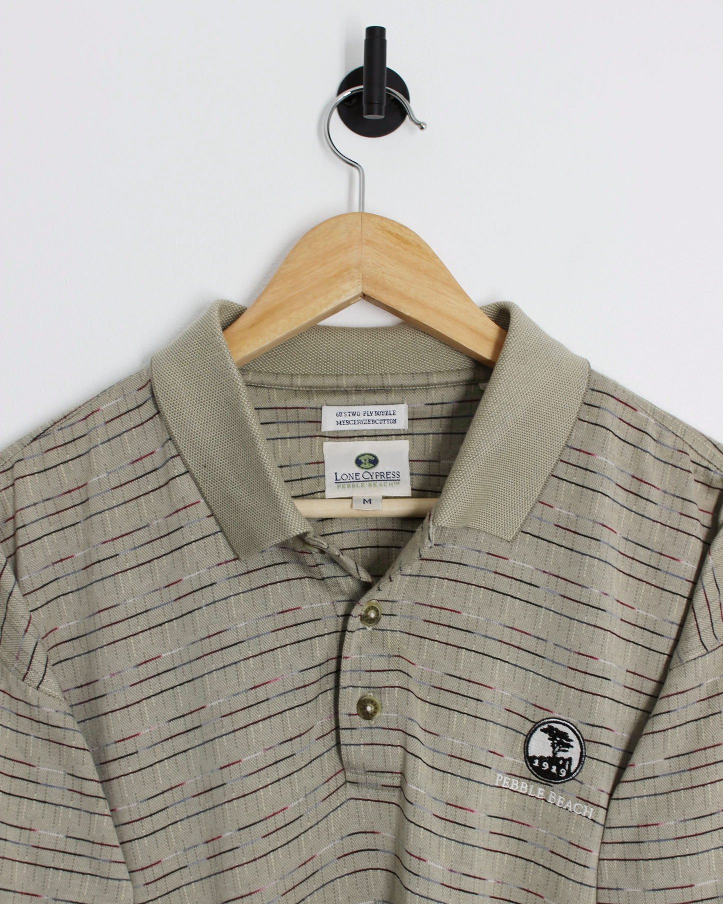 00s Pebble Beach Beige Patterned Polo-Shirt (L/XL)