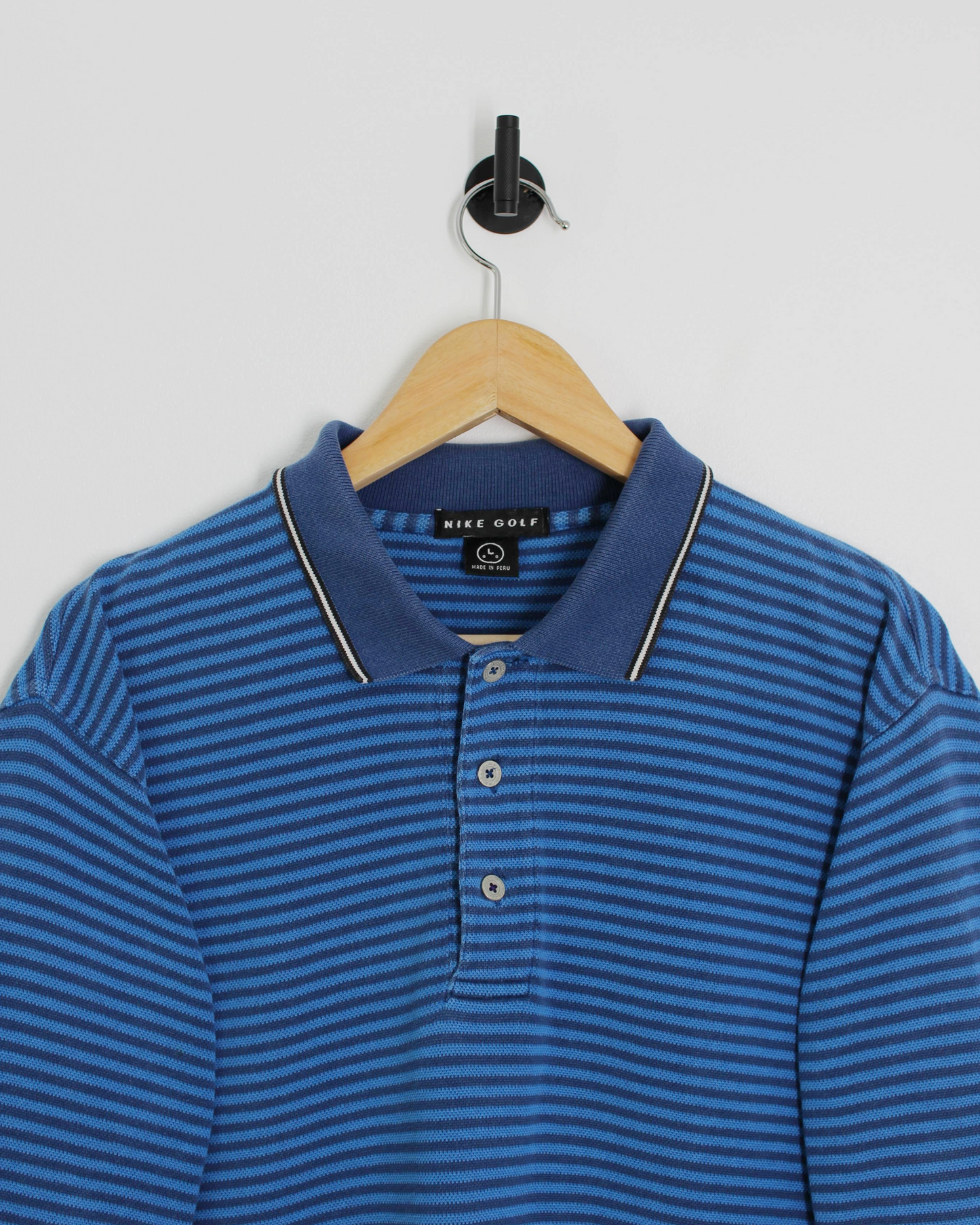 90s Nike Swoosh 18 Blue Striped Polo-Shirt (XL)