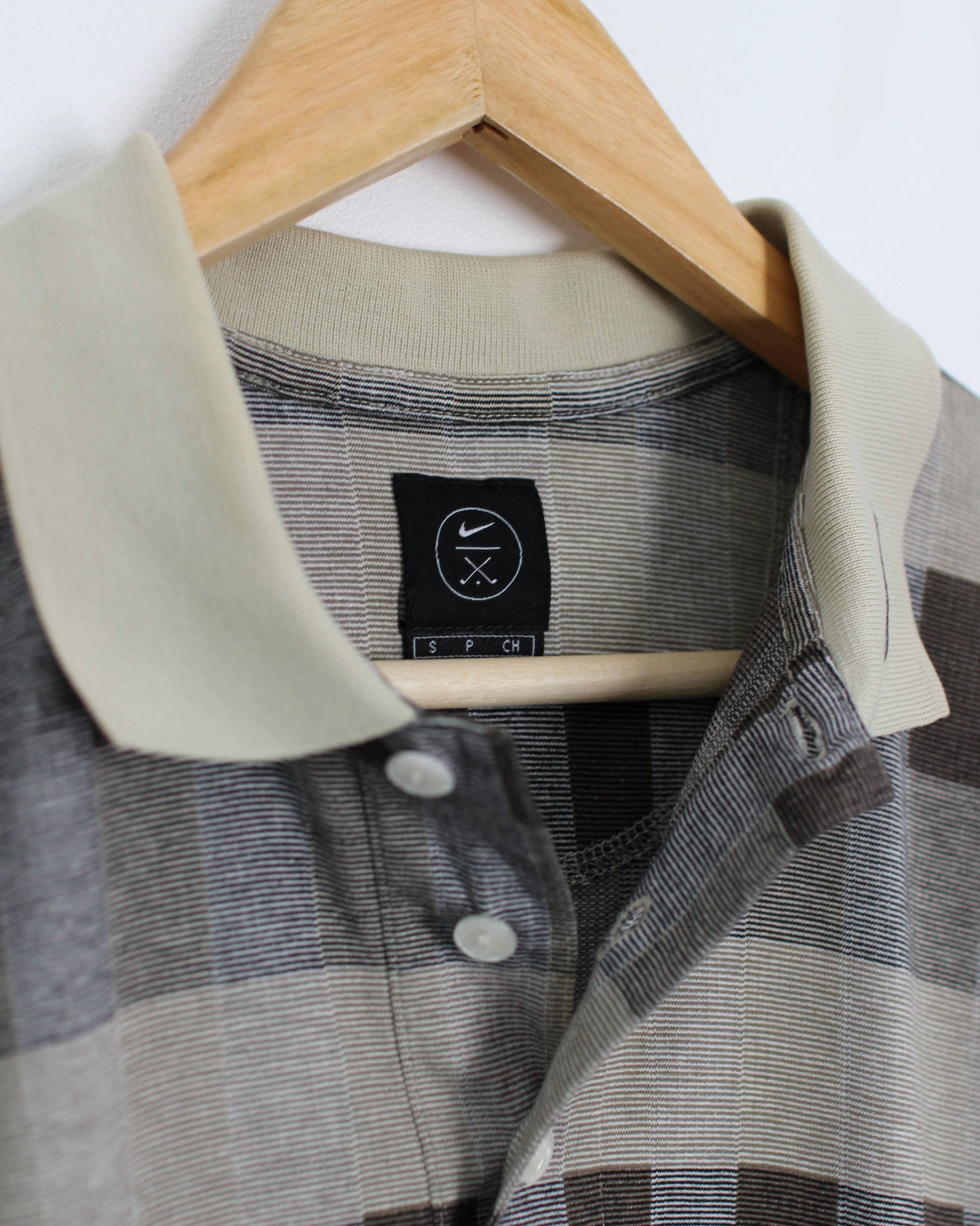 90s Nike Abstract Chequered Beige/Brown Polo-Shirt (S)