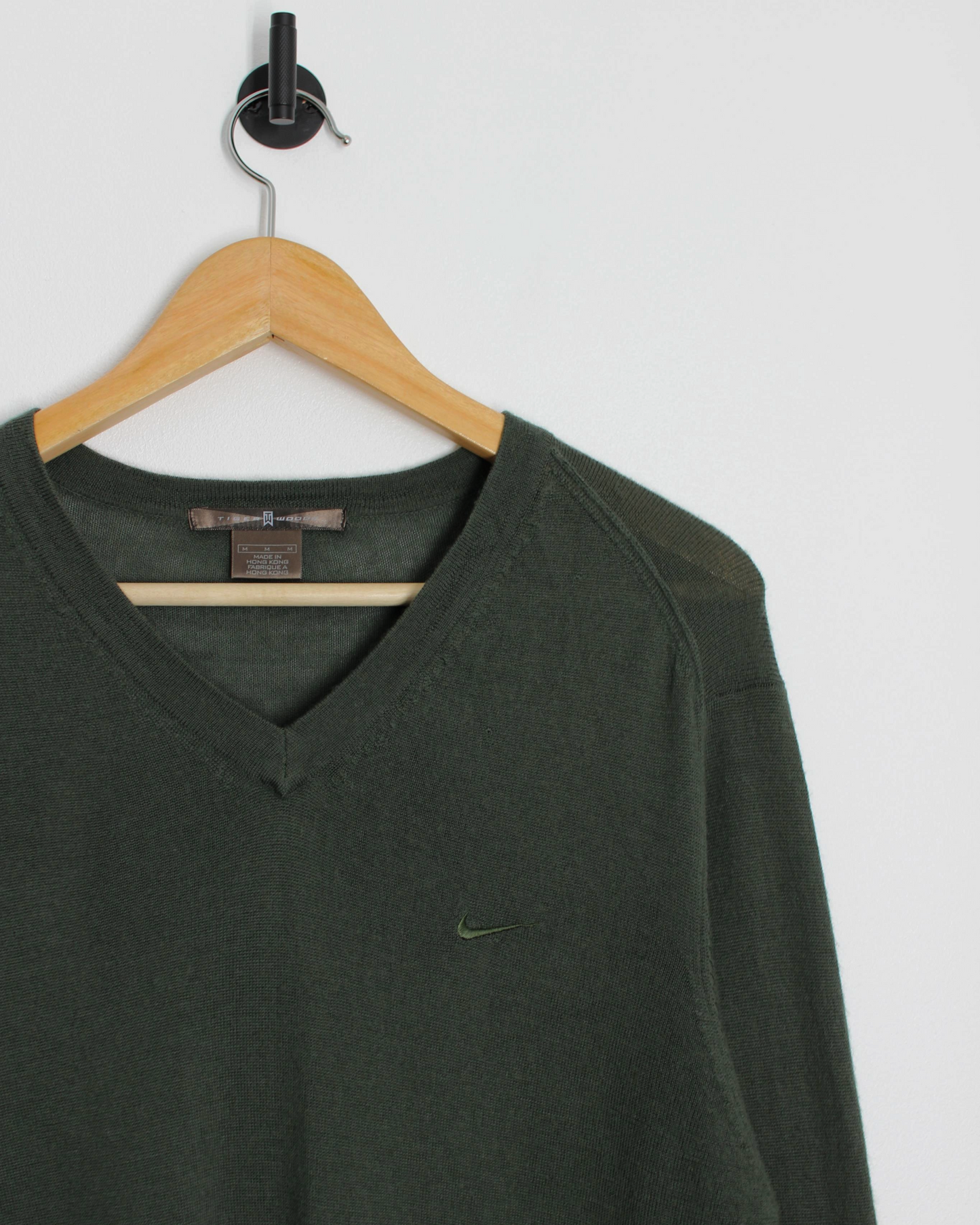 00s Nike Tiger Woods Dark Green V-Neck Wool Jumper (M)