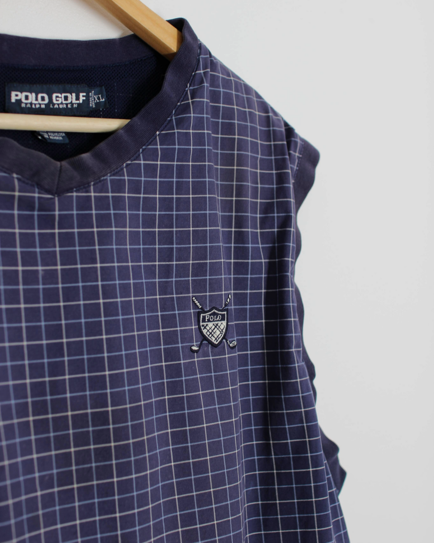 90s Polo Ralph Lauren Golf Navy Chequered Golf Vest (XL)