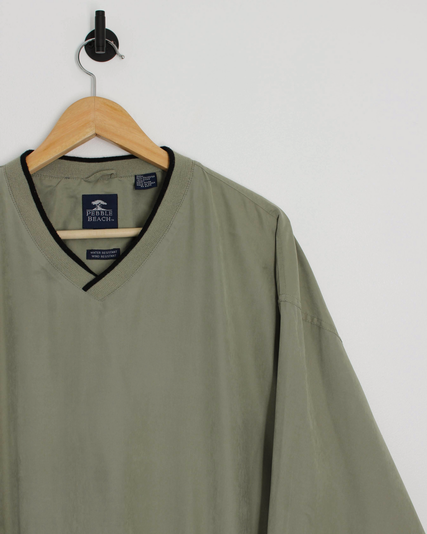 90s Pebble Beach Khaki Green V-Neck Windbreaker (M)
