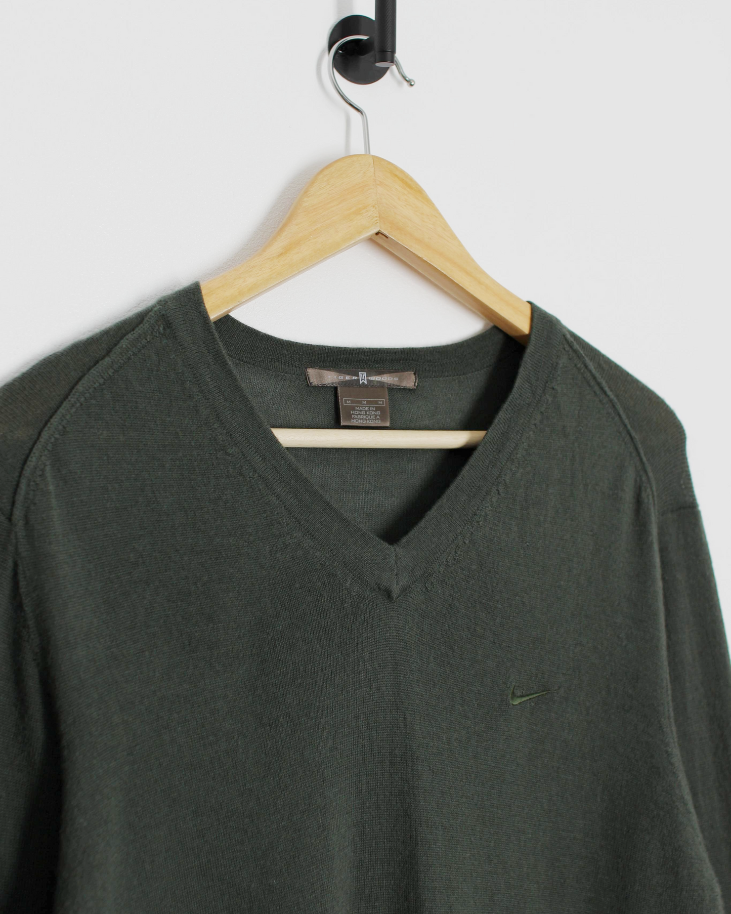 00s Nike Tiger Woods Dark Green V-Neck Wool Jumper (M)