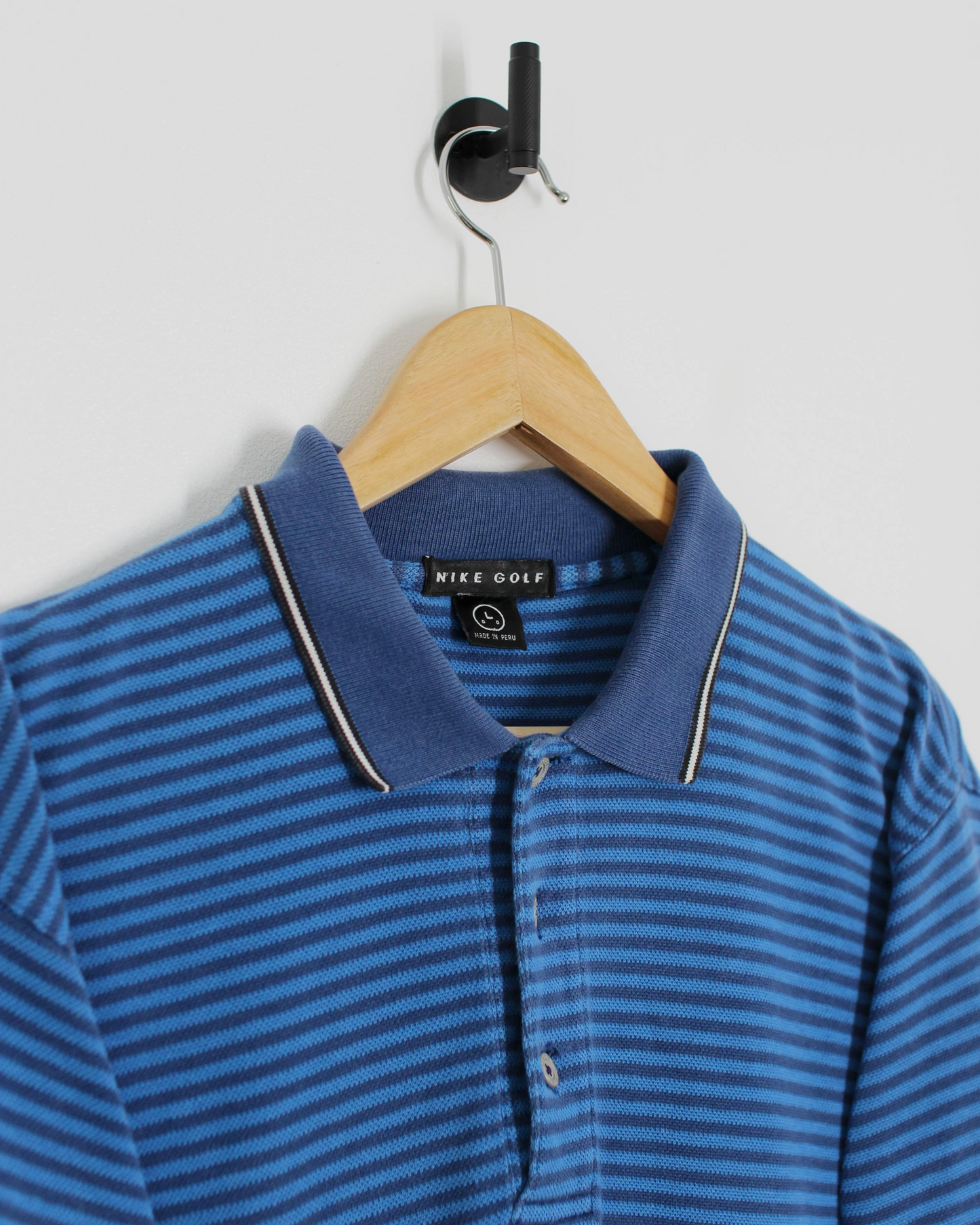 90s Nike Swoosh 18 Blue Striped Polo-Shirt (XL)