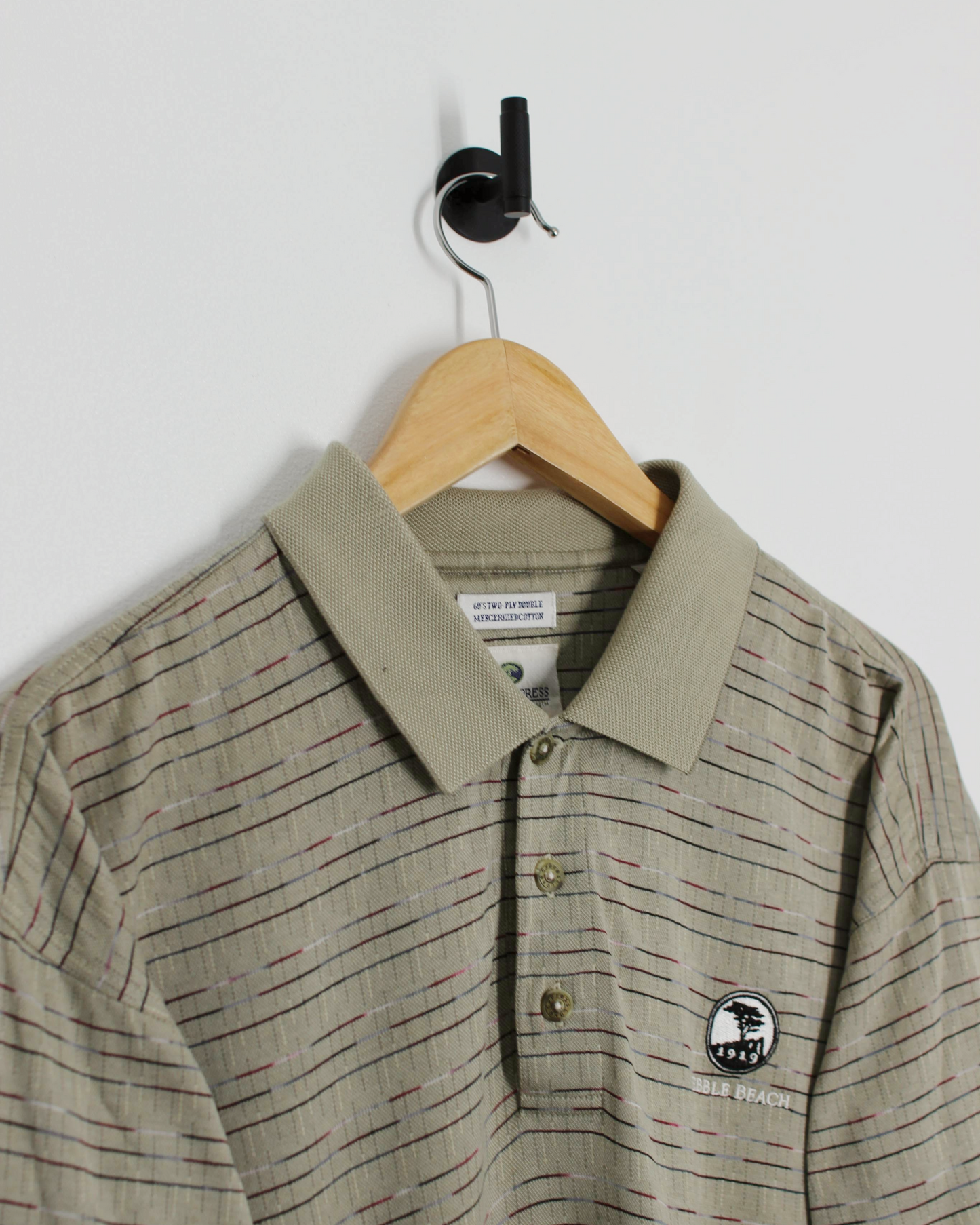 00s Pebble Beach Beige Patterned Polo-Shirt (L/XL)