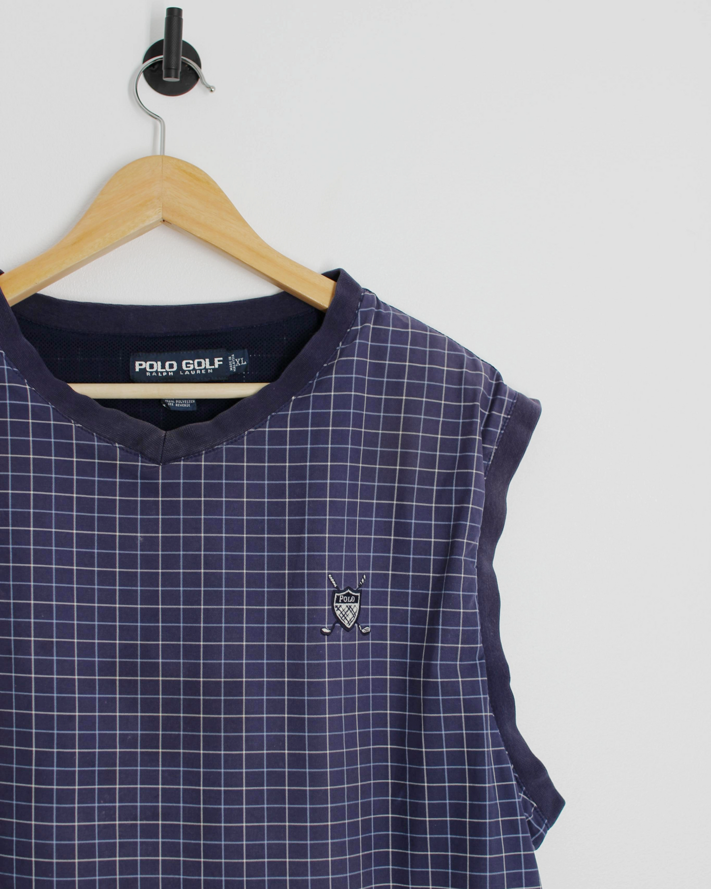 90s Polo Ralph Lauren Golf Navy Chequered Golf Vest (XL)