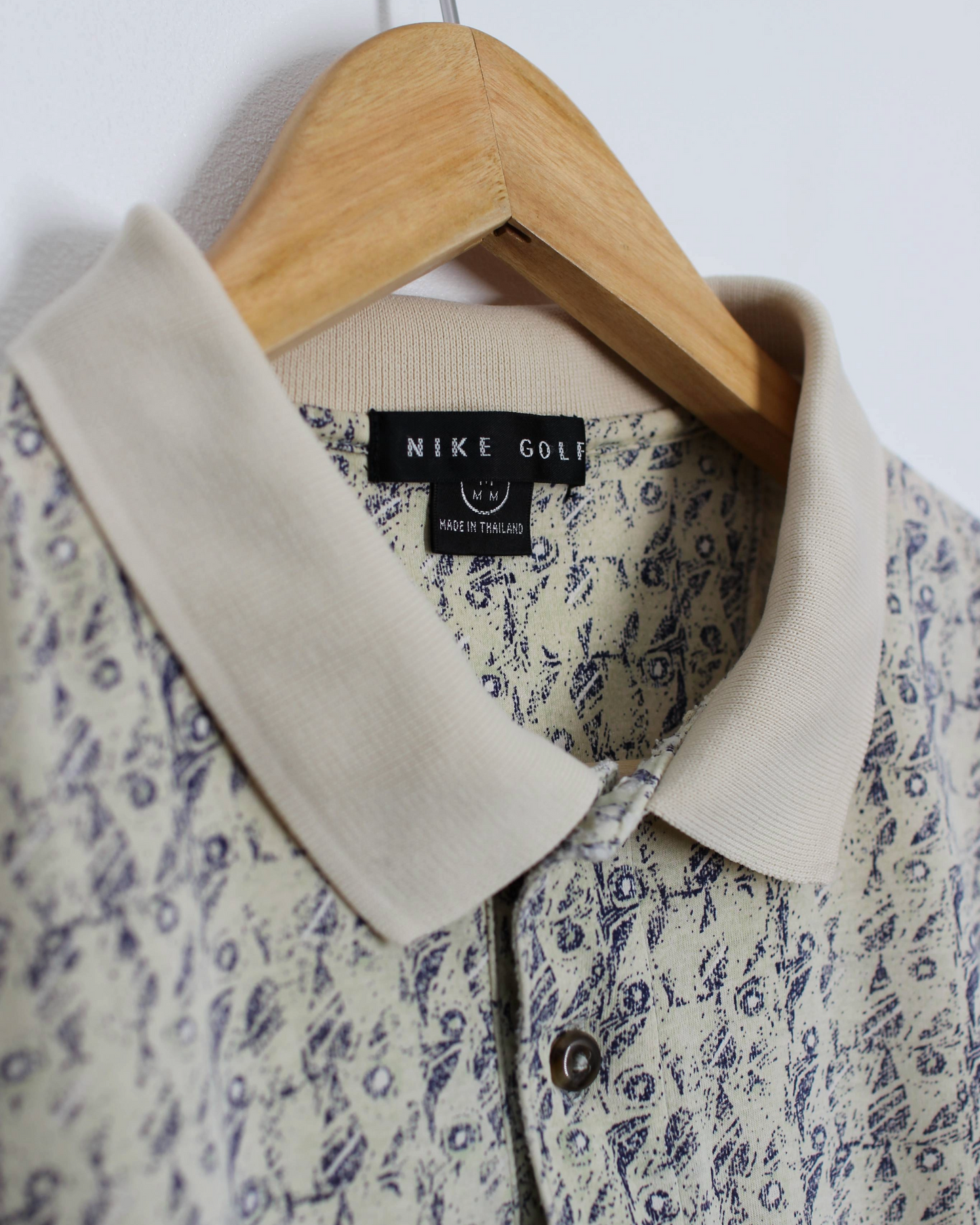 90s Nike Golf Abstract Beige/Blue Polo-Shirt (M)